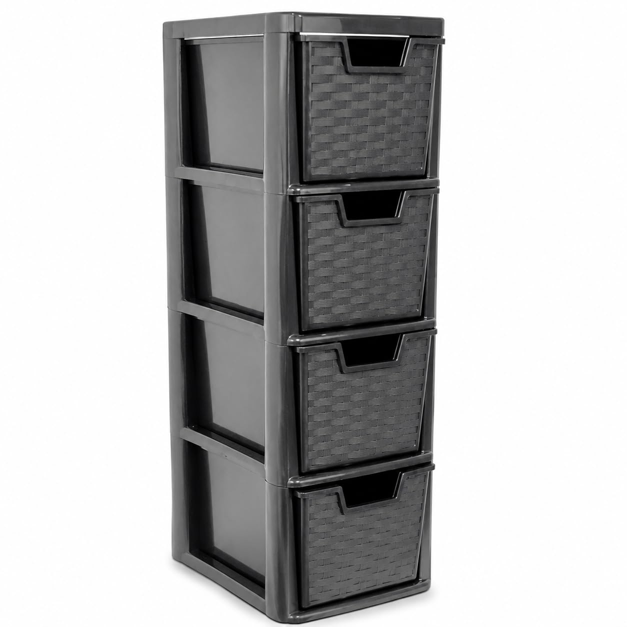 VEERDA 4 Drawer Medium Plastic Storage Drawers Unit Space Saving Plastic Drawers Organizer for Home Office Bedroom Kitchen Bathroom Multipurpose Storage Unit Durable Plastic Drawers (Rattan Black)