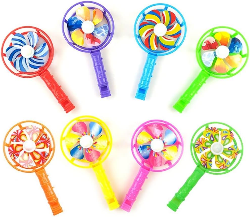 Set of 8 Colourful Windmill Whistles - Fun Toys for Kids, Perfect for Christmas, Birthdays and Party Bags