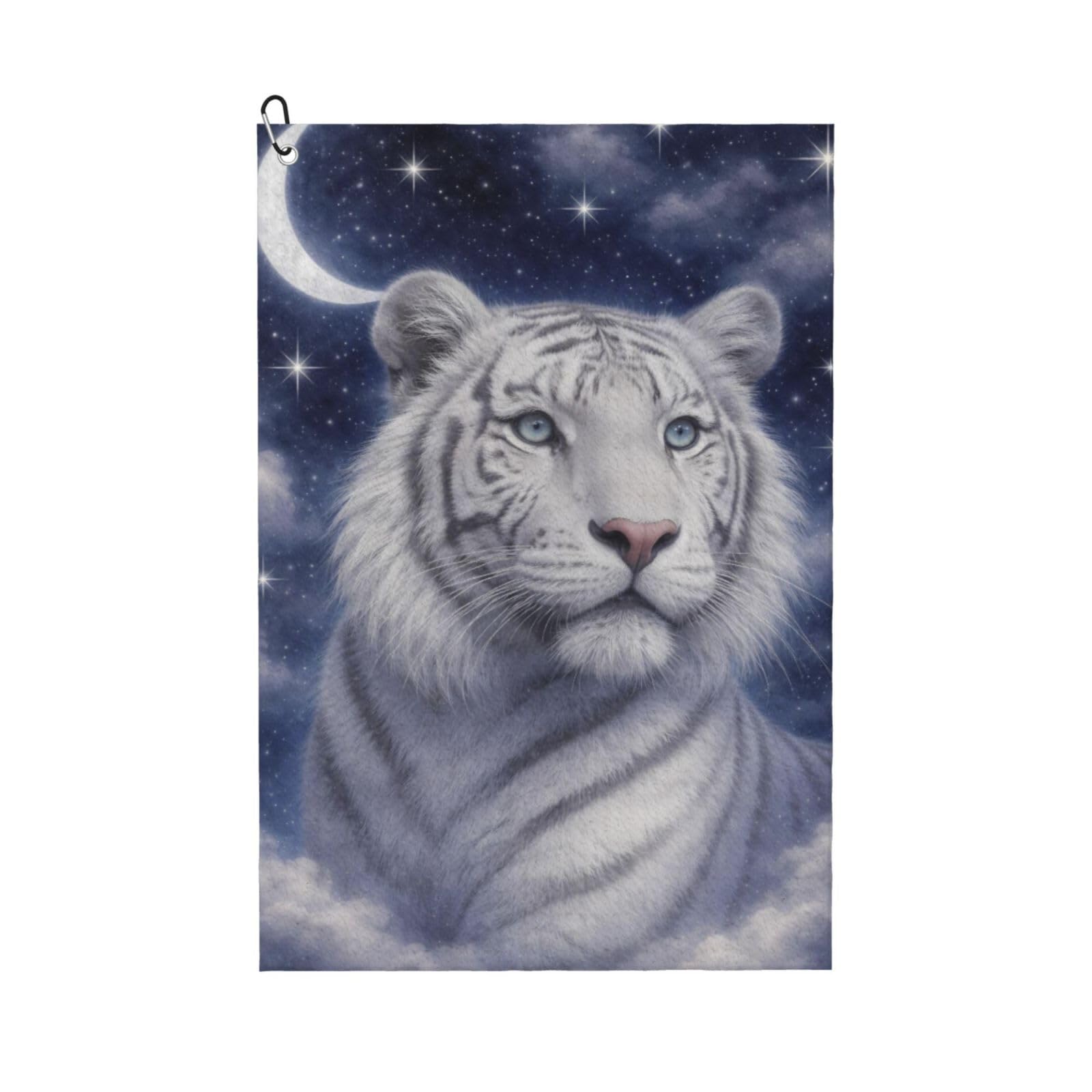 Oudrspo White Tiger And Dreamlike Moonlit Night Multi-Functional Golf Towel | Absorbent Quick Drying 16x24in