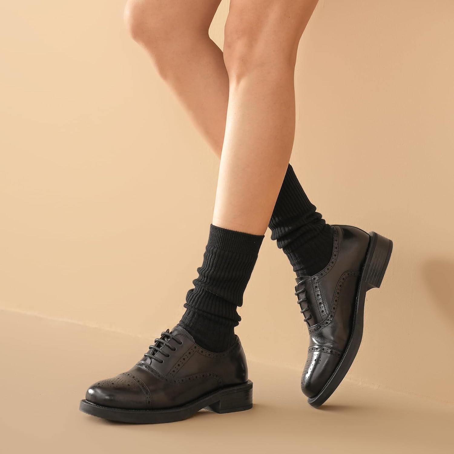 BEAU TODAY Women's Oxfords, Brogues Dress Shoes, Leather Lace-Up Oxfords for Women, Comfortable Formal Cap Toe Business Casual Non Slip Office Driving Oxfords Shoes - Image 3