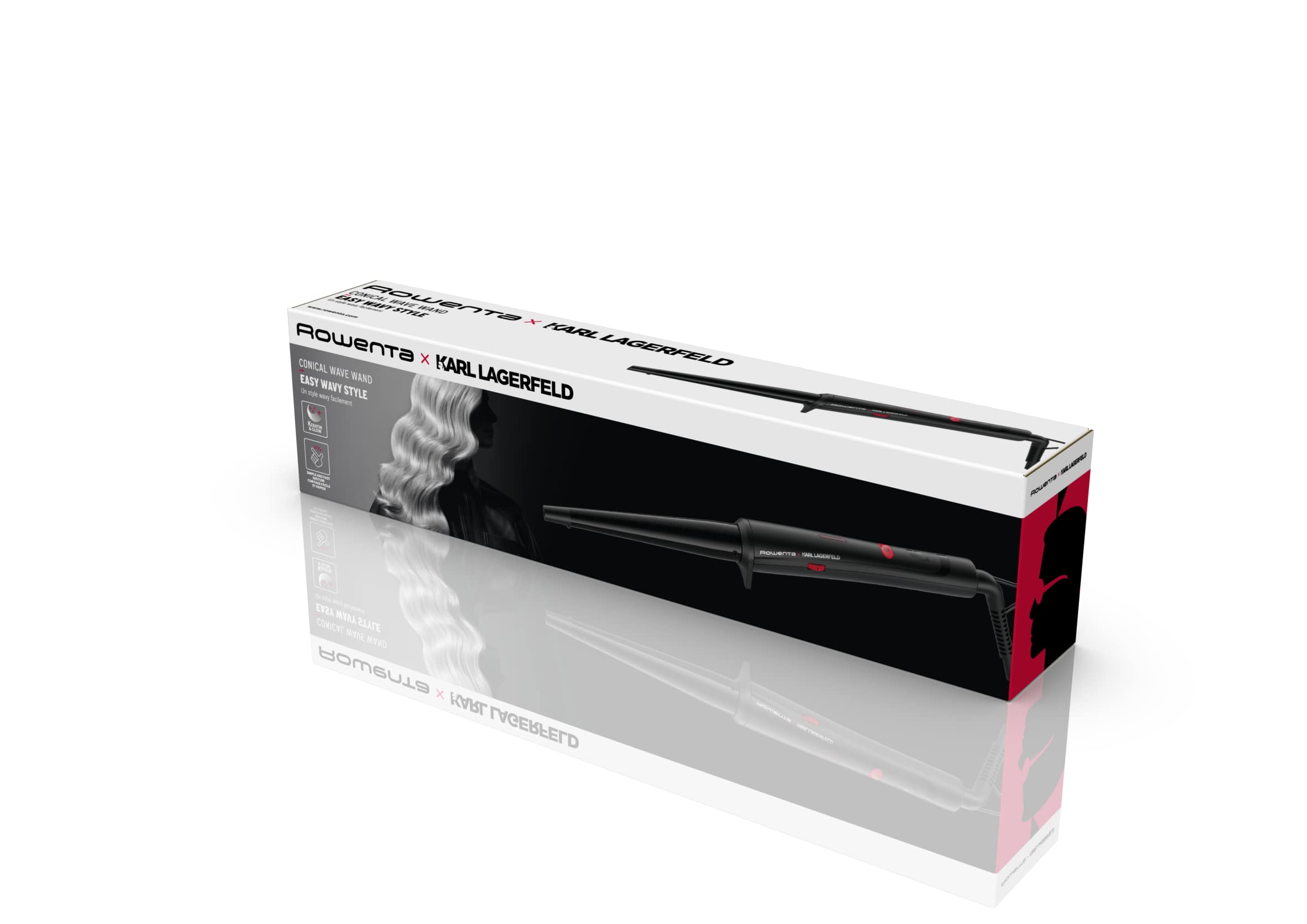 Rowenta x Karl Lagerfeld CF324L Pince conique Fer à friser professionnel Keratin & Glow 200°C