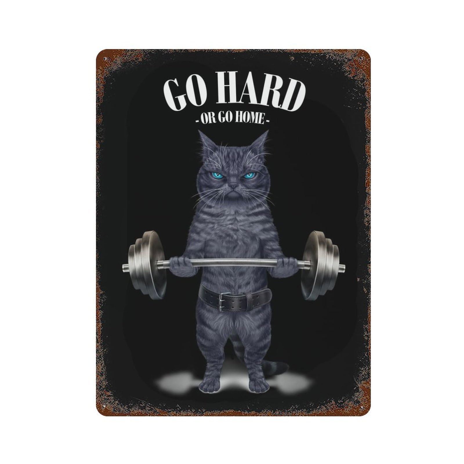 Blue Cat Weightlifting Vintage Rust Metal Sign 15.7"x11.8", Classic Wall Plaque for Basement, Hobby Room And Garage Decor