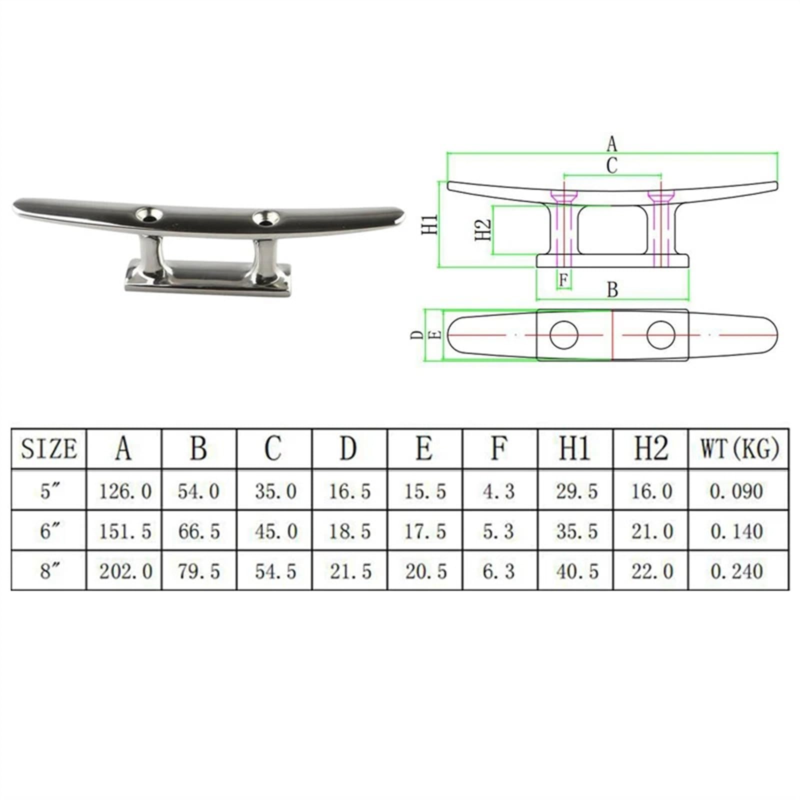 2PCS Combo Bitta di Ormeggio 5 "6" 8 "2 Fori in Acciaio Inox 316 Lucido Bitte for Barche for Marine Ponte di Barca Corda Cravatta Yacht