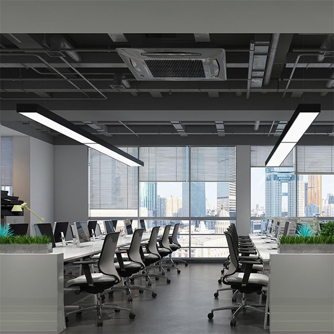 Prostokątna Lampa Wisząca Liniowa Wiszący Minimalistyczny Żyrandol Biznesowy Czarna, Chłodna, Biała Lampa Sufitowa Duże, Łączone Lampy LED Do Biura, Sklepu, Bilard