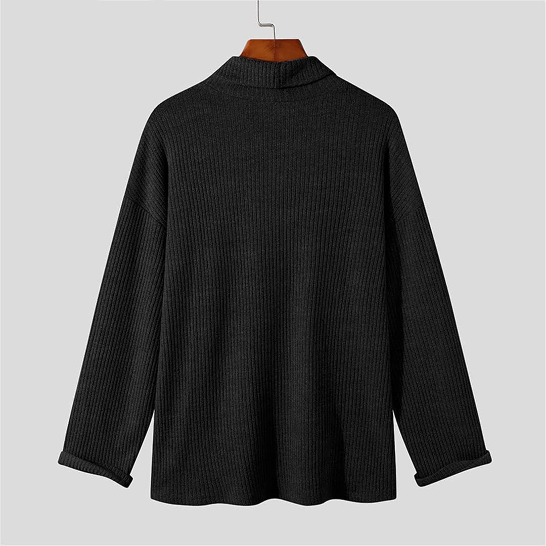 Suéter de punto para hombre, ropa de calle coreana con solapa de manga larga, ropa casual para hombre, gris, XL