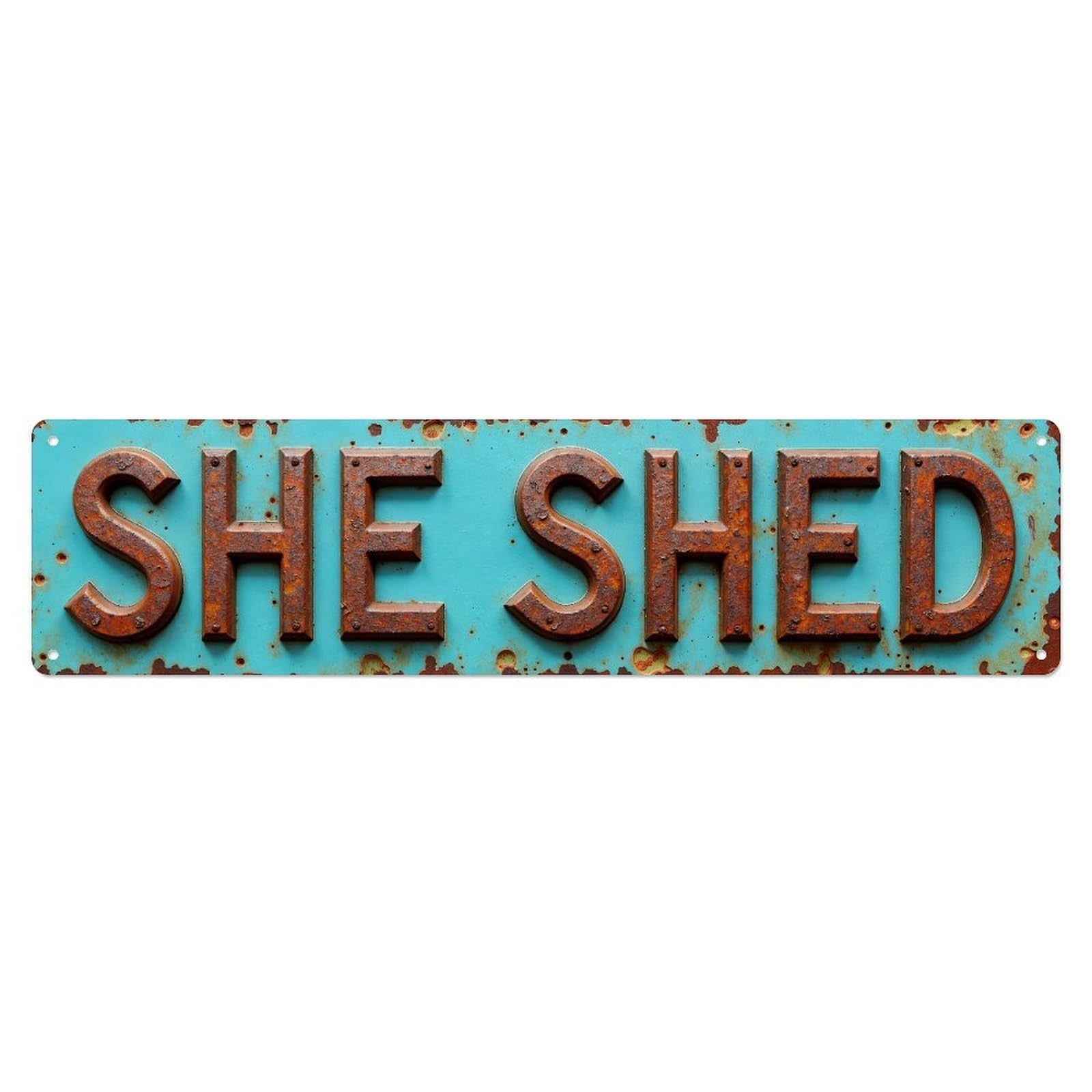 Iageret Vintage She Shed Sign Rustic Metal Metal Tin Sign Retro Wall Decor, Bar Garage Cafe Kitchen Home Wall Art Poster Decoration 4X16inches