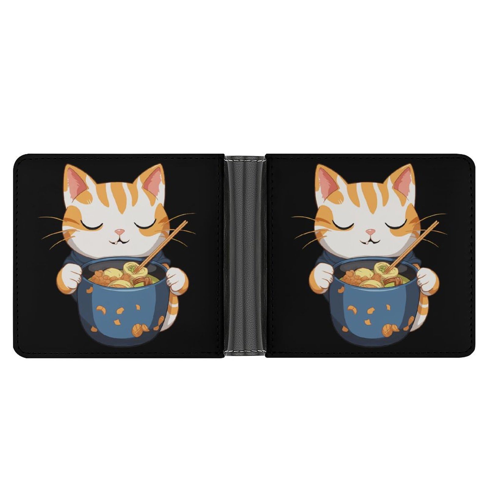 Cat Ramen Noodles Funny Men's Slim Bifold Wallet with Multiple Card Slots Front Pocket Purse