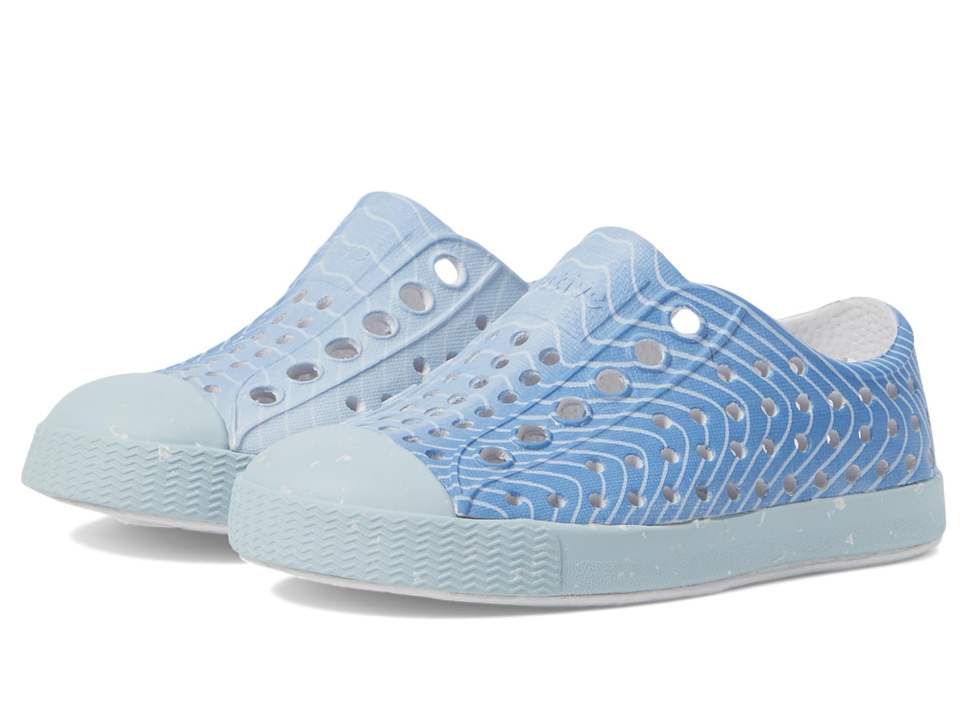 Native Shoes Kids Jefferson Bloom Print (Toddler) - Shoes for Kids - Synthetic Outsole - Round Toe Shape Shell White/Air Blue/New Shibori 4 Toddler M