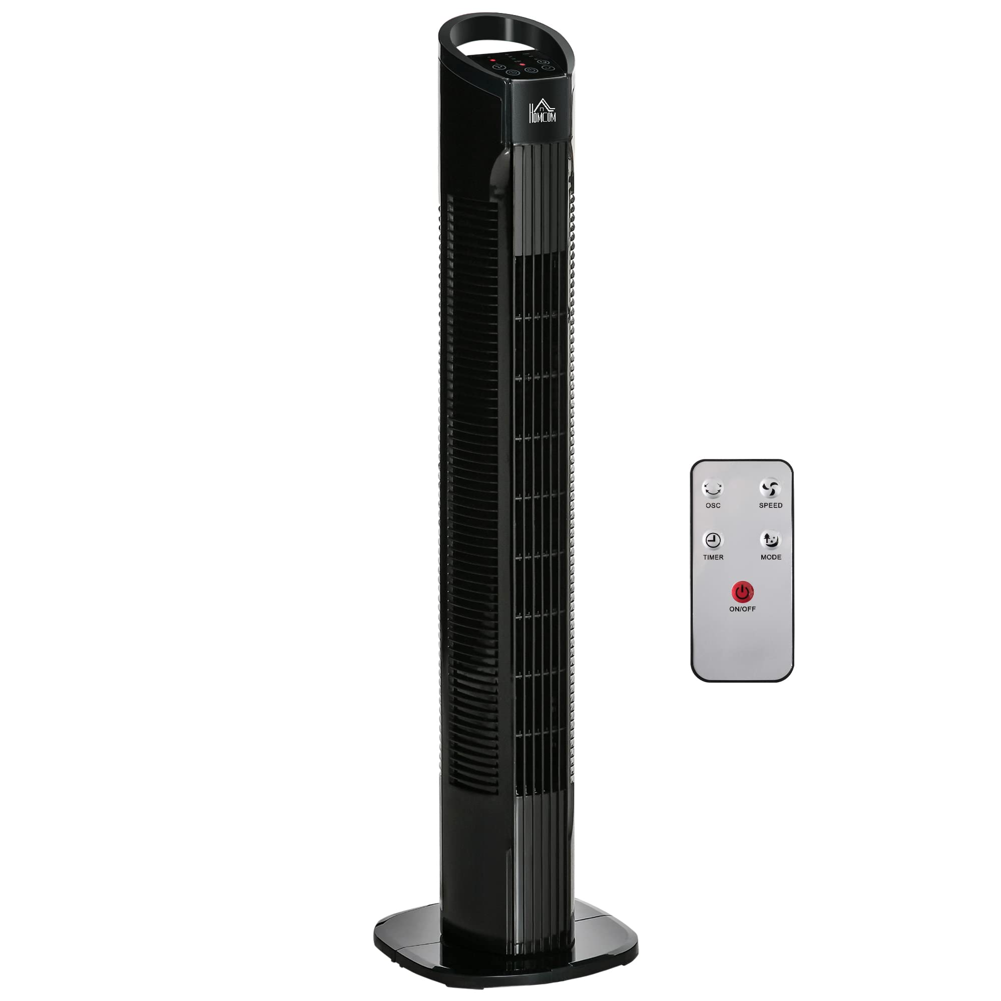 Homcom Unisex Black Tower Fan With Speed Mode 7.5H Timer 70° Oscillation Led Panel 5M Remote In Size 3