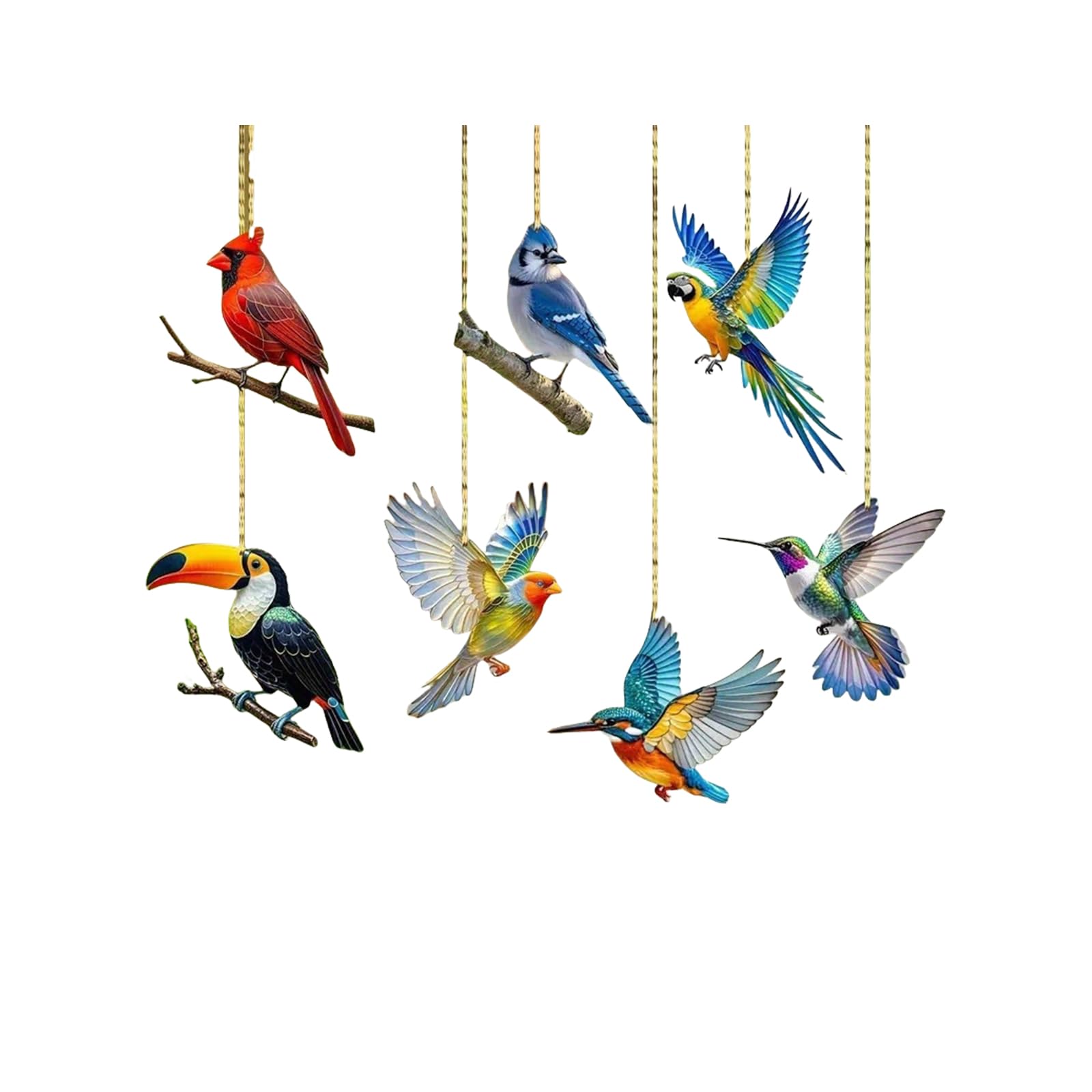 Birds Snowman Car Mirrored Pendants Charm Acrylic Flat Hanging Decoration for Windshield Home Window Display Ornaments Car Rearview Mirrored Pendant