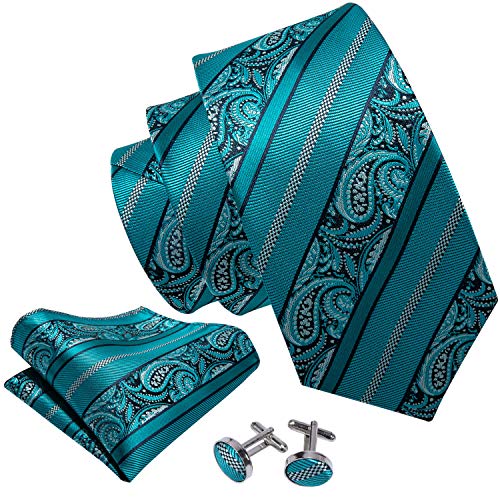 Image of Barry.Wang Men Ties Paisley Woven Silk Necktie Set with Pocket Suqare Cufflinks Formal