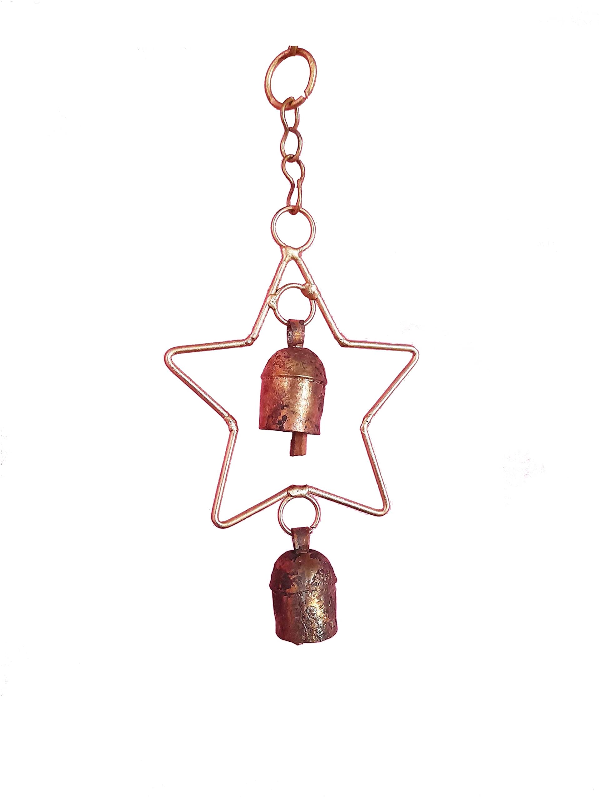 New Zummar House Handmade Star Chime with 2 Copper Coated Kutch Metal Bells/Wind Chimes Bell/Gold Color Chime and Brown Bells-image-7