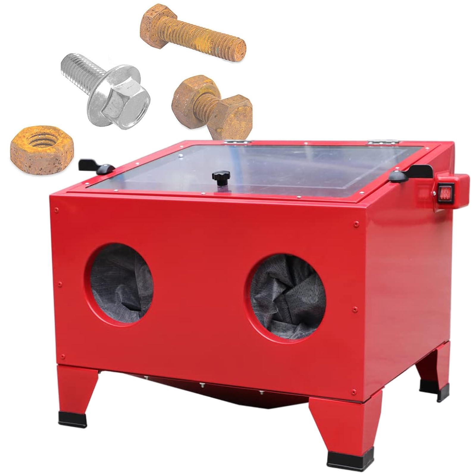 vnmudzeo Led Lighting Bench Top Sand Blasting Cabinet,Thickened Sealing Design,Professional Dry Sandblasting Machine Commercial,for Removaing Paint