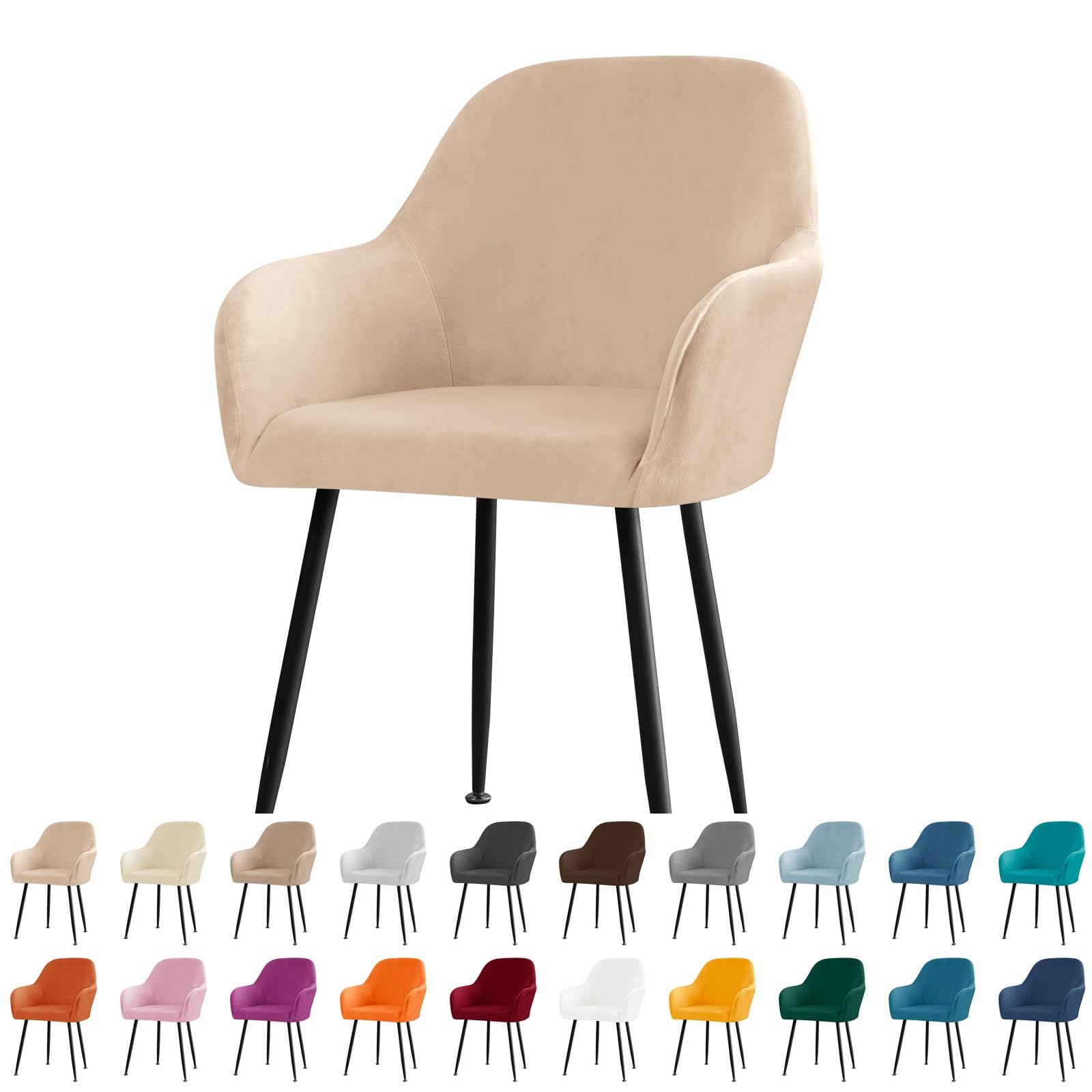 koroda Velvet Curved Back Dining Room Chair Covers with Arms Stretch Swivel Bar Stool Chair Slipcover with Armrest Accent Removable Vanity Kitchen