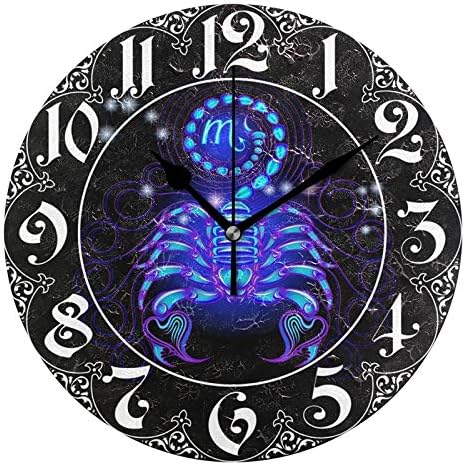 ALAZA Zodiac Scorpio Neon Signs Round Wall Clock, Silent Non Ticking Oil Painting Home Office School Decorative Clock Art