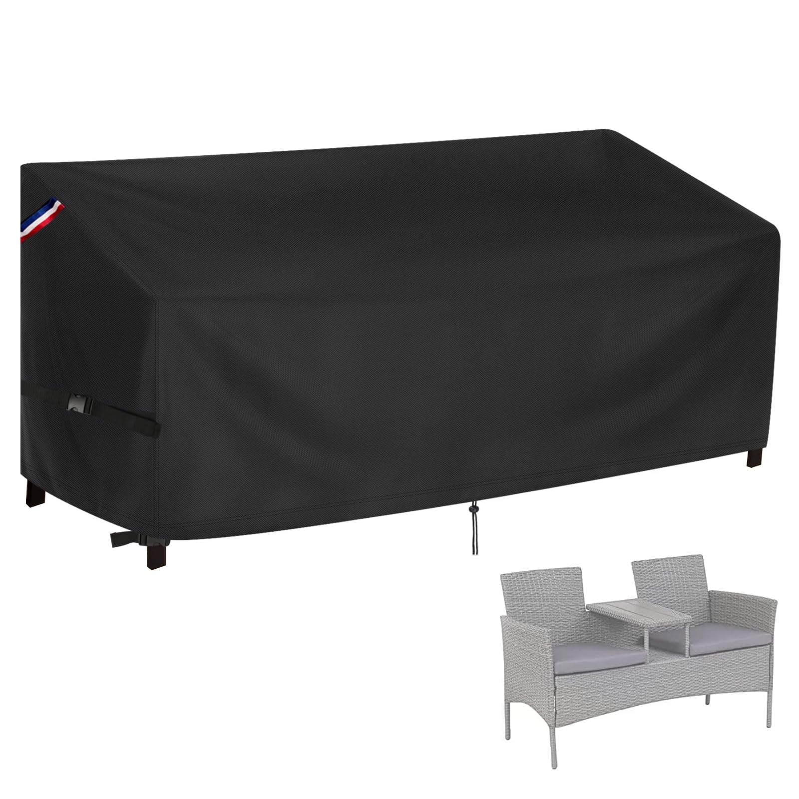 Canyonus Garden Love Seat Cover, 135 x 70 x 85 cm Waterproof Windproof Garden Seating Cover with Handles, 420D Heavy Duty Outdoor Bench Covers for Jack and Jill Seat, Chairs & Tables, Black