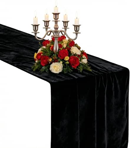 MANSPHIL Black Velvet Table Runners 36 Inches for Gothic Wedding