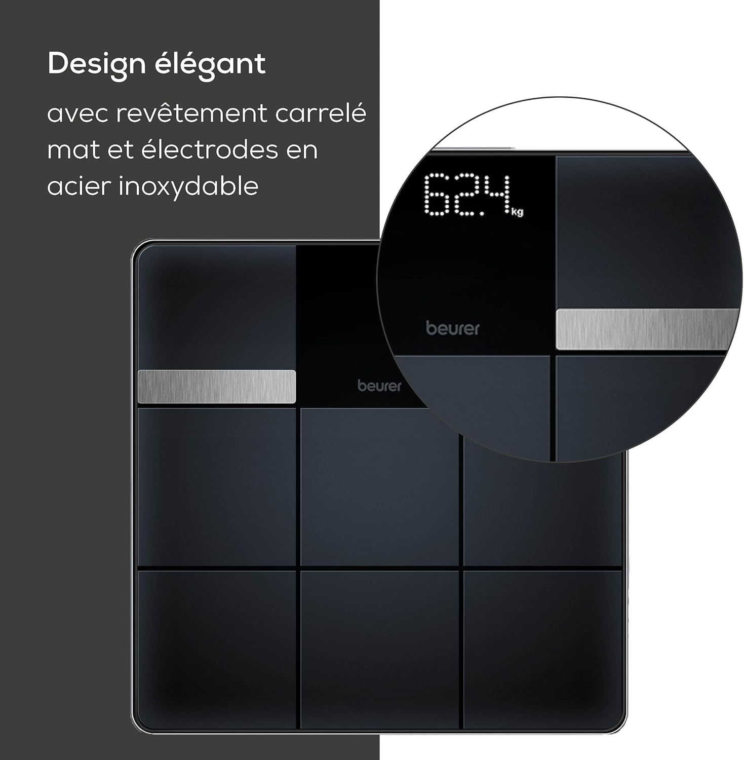 Beurer BF 450 Pèse-personne avec connexion à l'application via Bluetooth, balance impédancemètre numérique avec 17 valeurs mesurées, structure de carreaux mats, 8 mémoires utilisateur, 180 kg