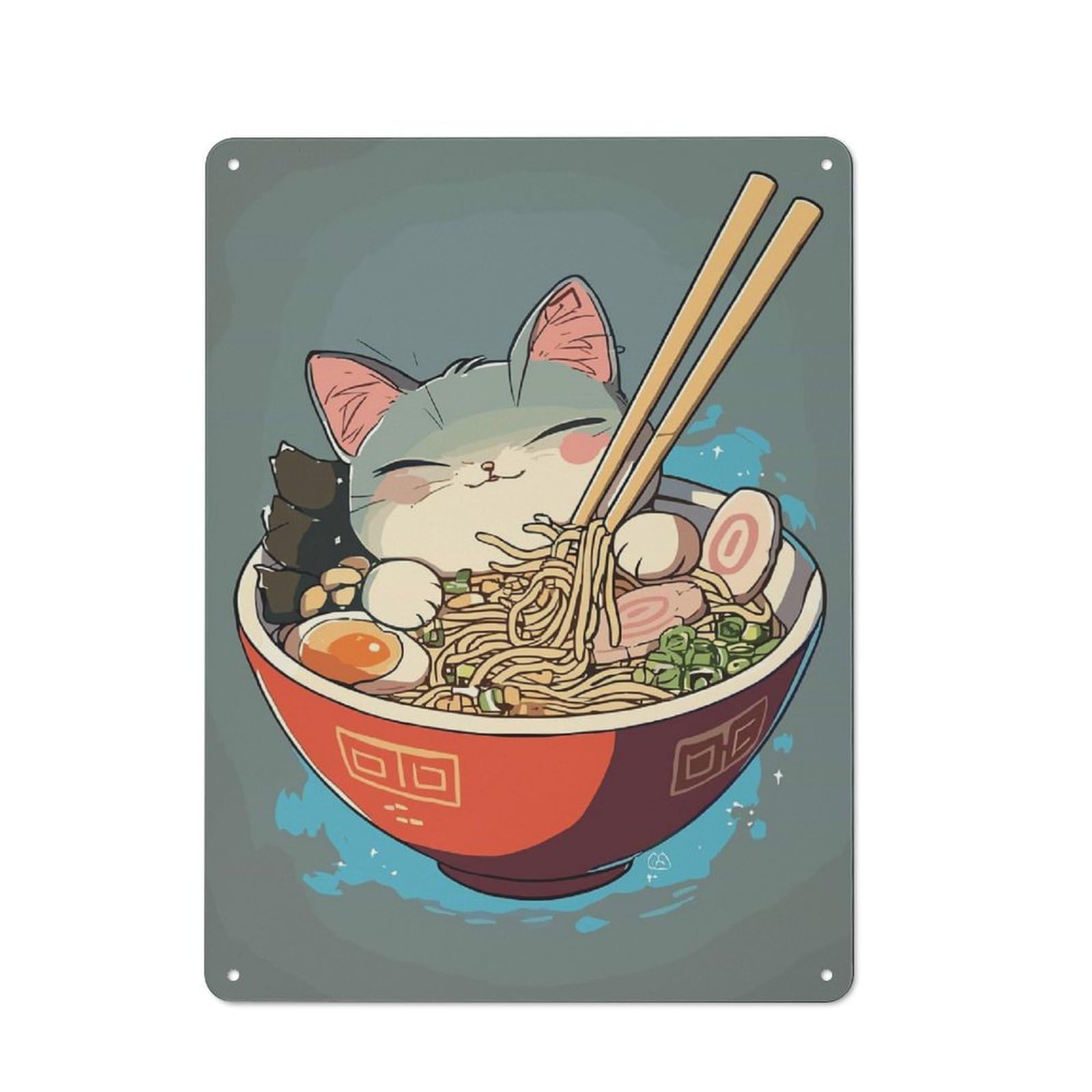 Junmoney Style-9 For Café Or Restaurant, Anime Ramen Bowl Cat Retro Metal Sign 40X30cm, Gift For Café Owners And Decorators During The Christmas Season