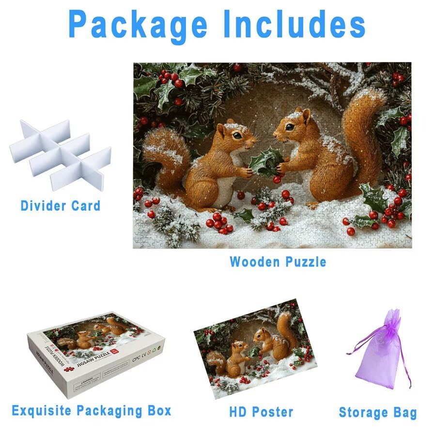 Puzzle 1500 Piezas, Puzzle Ardilla con Caja Regalo, Navidad Puzzles 1500 Piezas Adultos, Medidas: 87 x 57 cm, Rompecabezas Adultos de Madera, Rompecabezas para Decoración Hogar, Regalo Mujer, -5908