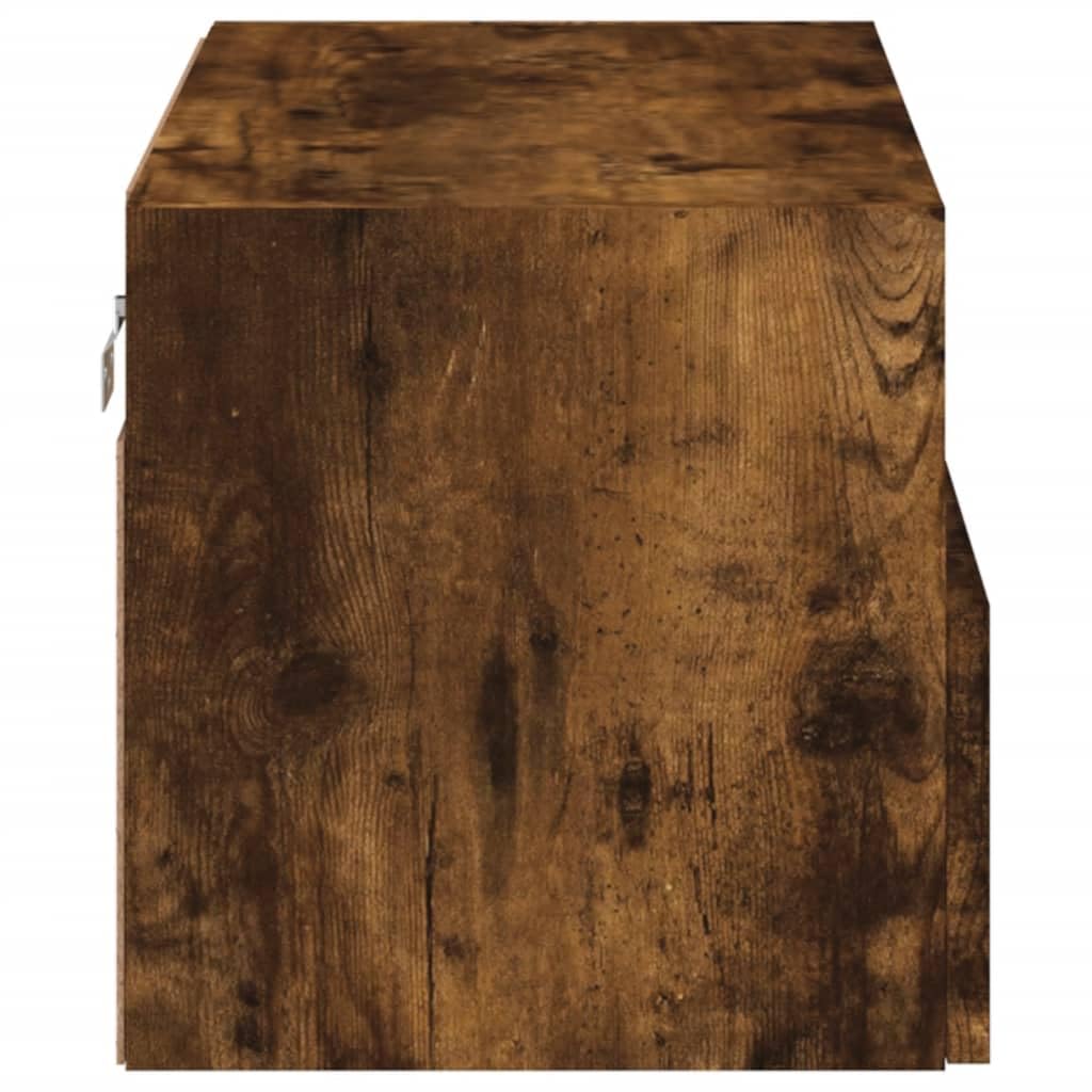 Fengshui Mobile da parete per TV, in legno di rovere affumicato, 60 x 30 x 30 cm | 2 ripiani, 2 scomparti dietro la porta, montaggio a parete, spazio per libri e DVD