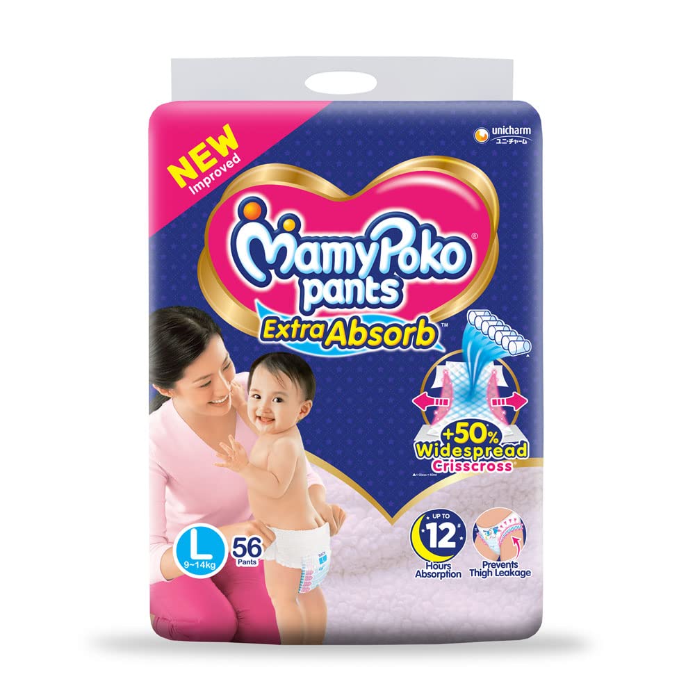 MamyPoko Pants Extra Absorb Diaper, Size L56, 9-14 Kg (56 Counts)