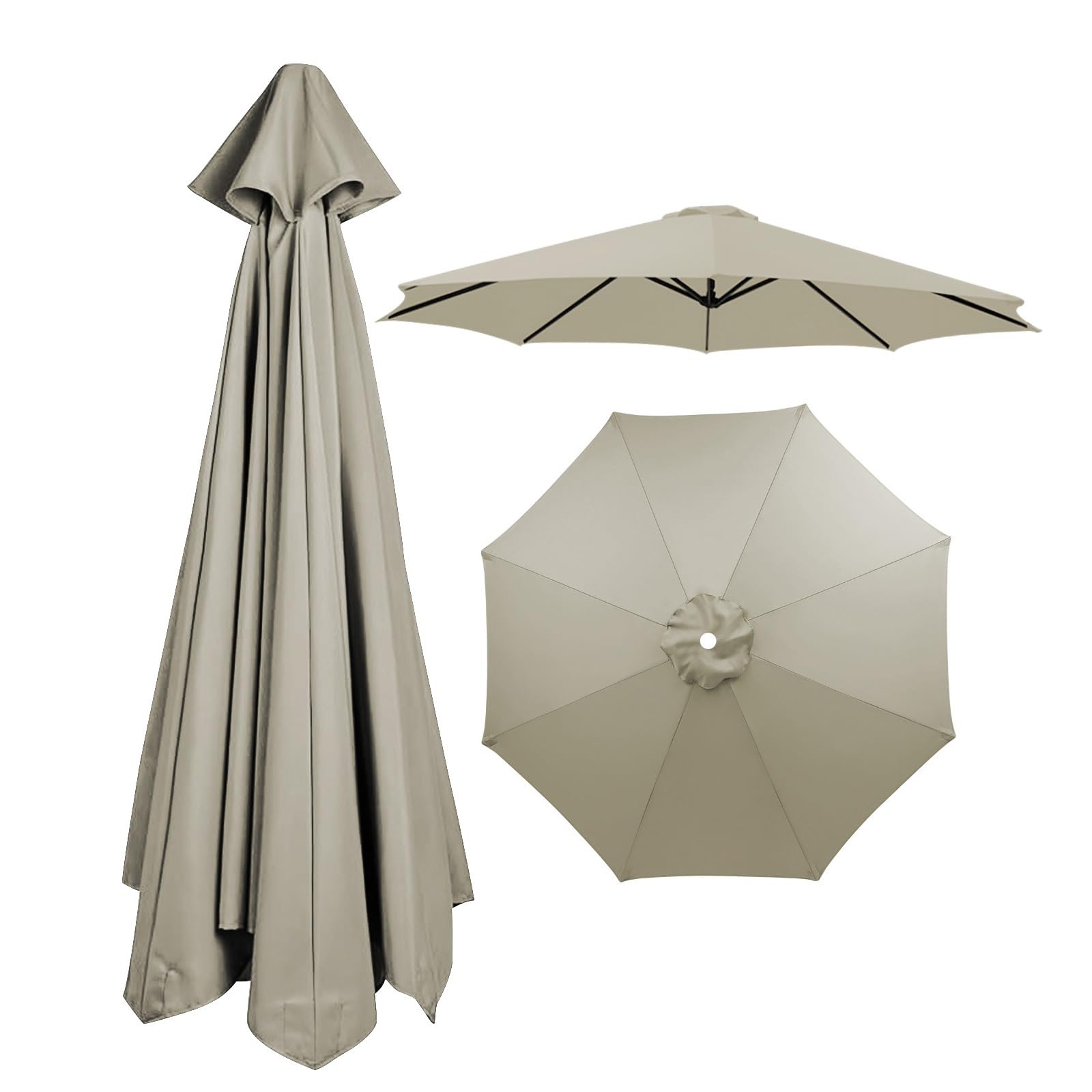 8 Ribs Umbrella Replacement Canopy, Outdoor Patio Replacement Parasol Cover UV Protective Waterproof Replacement Parasol Fabric for Garden Deck Backyard Pool(Light gray,2.70m)