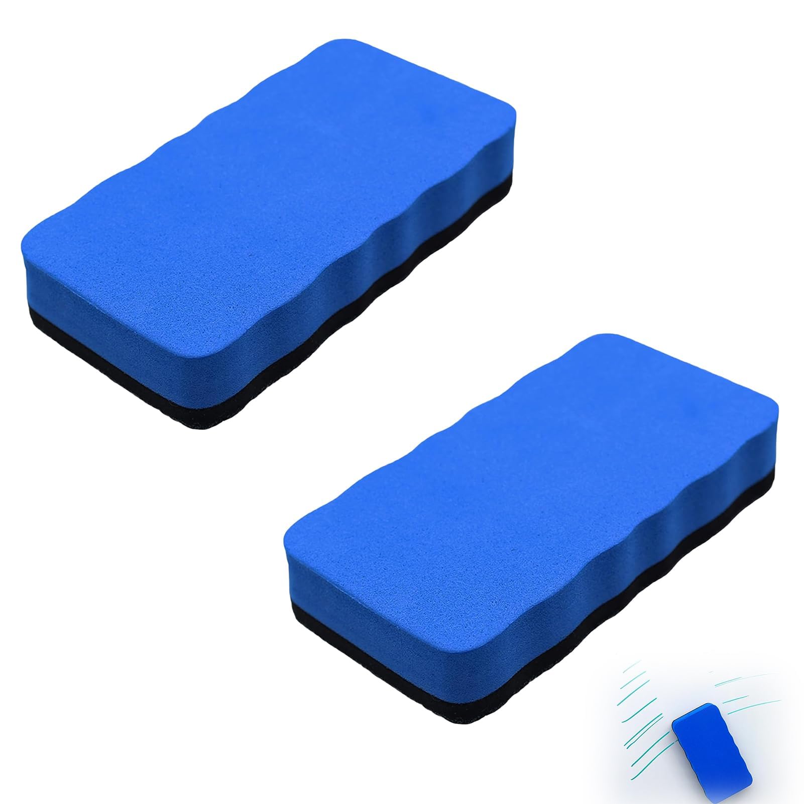 2 esponjas para pizarra blanca, borrador magnético para pizarras blancas, pizarras blancas, pizarras y cristal, 10,5 x 5,5 cm (azul)