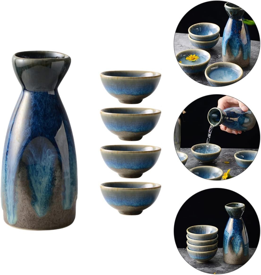 Ensemble de tasses à saké, tasses à saké japonaises, 3 ensembles de verres multi-usages traditionnels – Design de bouteille, tasses à thé, cadeaux antiques et carafe chauffante, verre multi-vintage av