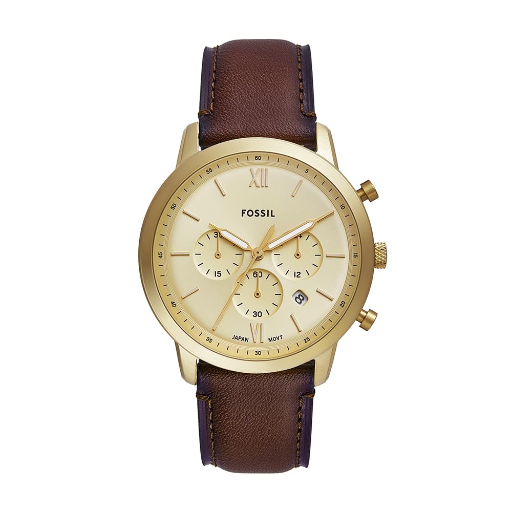 Fossil Neutra Watch for Men, Quartz Chronograph Movement with Leather Strap,Brown and Gold