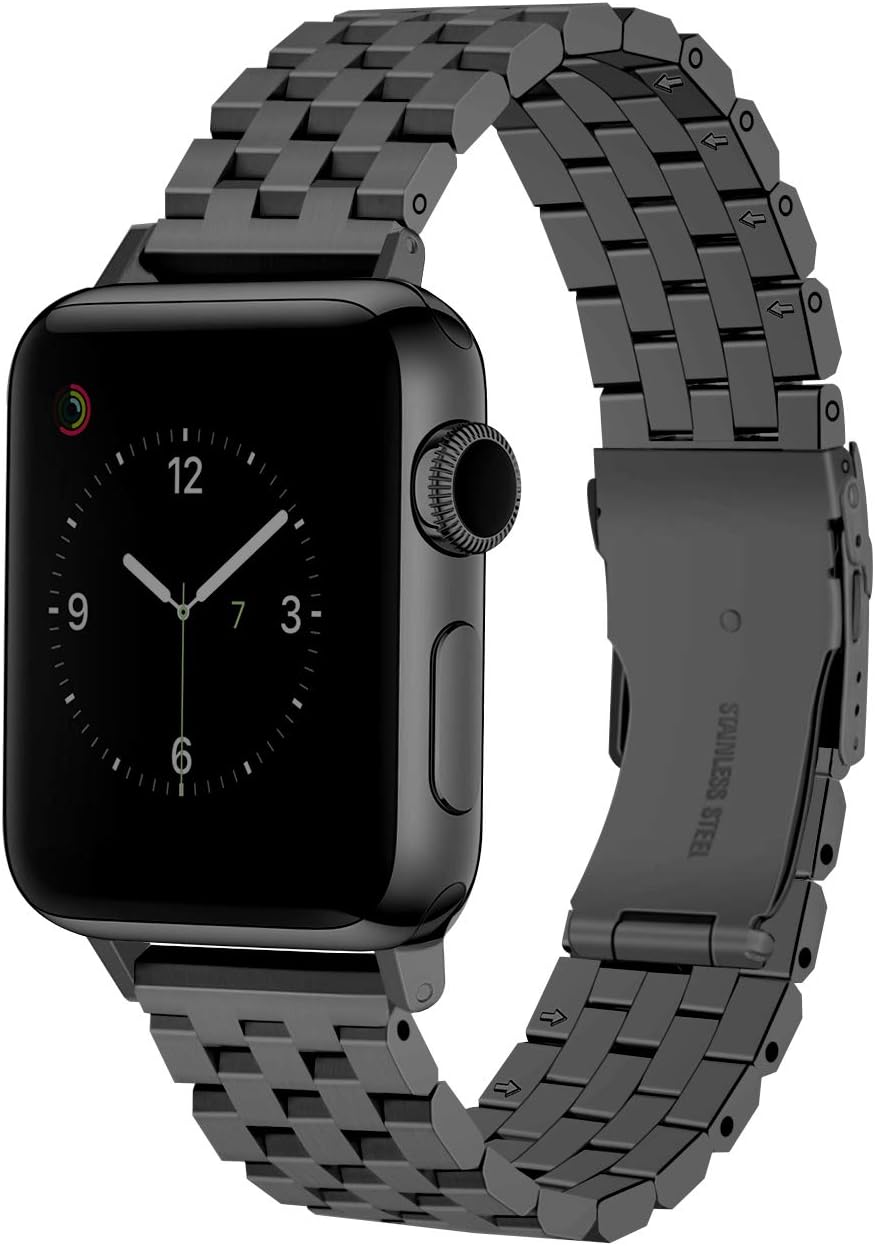 Juntan Compatible for Apple Watch 38mm 40mm 41mm iWatch Series 7 6 SE Series 5 Series 4 Series 3 Series 2 Series 1 Sport Stainless Steel Watch Band Black