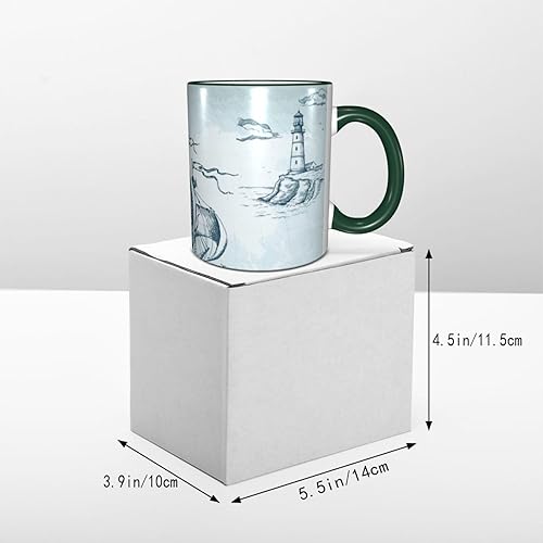 Miniatura 5 de Taza de café de cerámica con asa, diseño de brújula náutica vintage, ancla y ola del mar, tazas de té para café, tazas para café, tazas de beber,