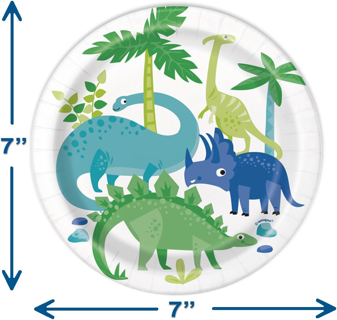 32 Piece Heavy Duty Dinosaur Birthday Party Plates and Napkins Set – 7 Inch Dessert Plates and 6.5 Inch Napkins – Fun Dino Themed Disposable Cake Plates image 4
