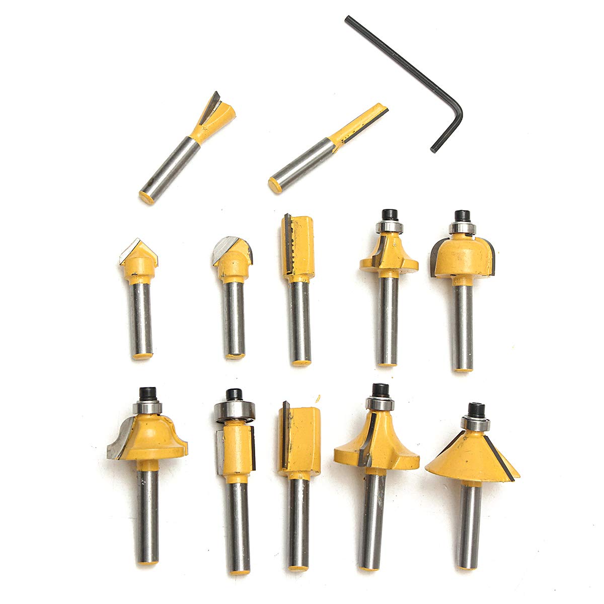 Fase Router, Holzfräser 12-teiliges Fräser-Set mit 1/4-Zoll-Schaft, Hartmetall-Holzbearbeitungsschneider, Drehwerkzeug