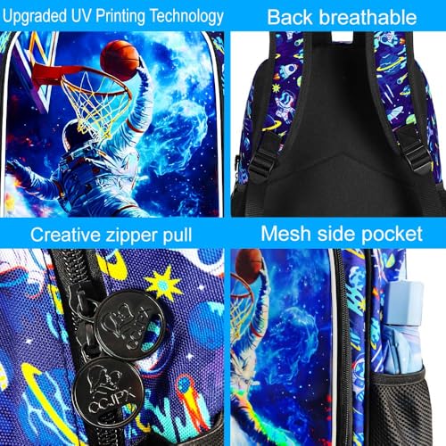 Image of HPJGD 3PCS Kids Astronaut Backpack, Water Resistant Bookbag for Boys Set with Lunch Box, Cool School Bag for Elementary Preschool Toddler - Basketball Astronaut