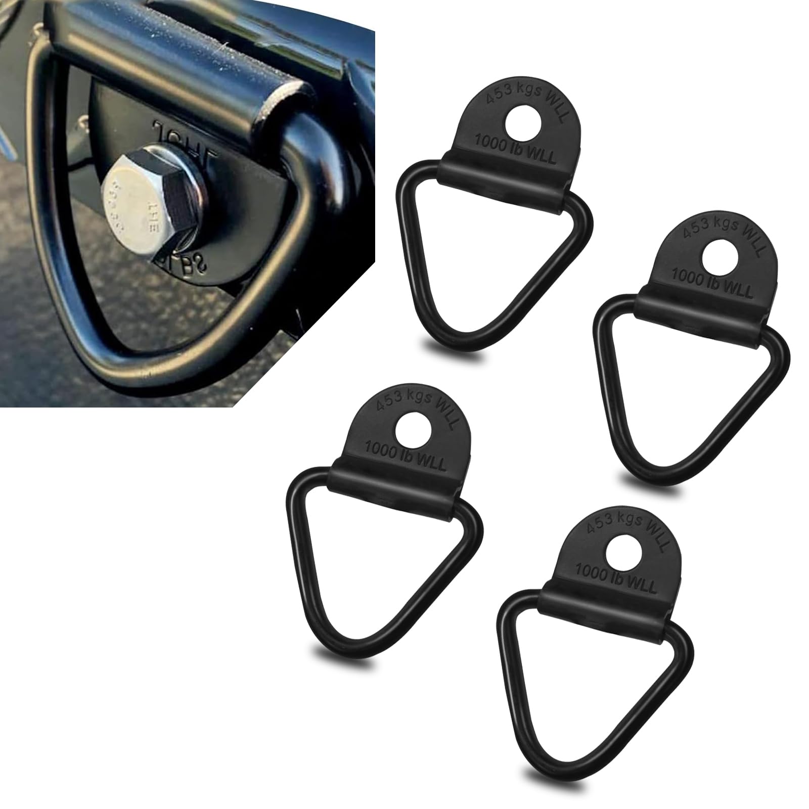 4 PCS Car Loop Tie Anchor Replacement, 2.3" x 2.2" V-Shaped 1000lb WLL Heavy Duty Underbody Tie Anchor Accessory, Multi-Purpose Vehicle Rail Accessories, Fits Cars Trailers Trucks (Black)