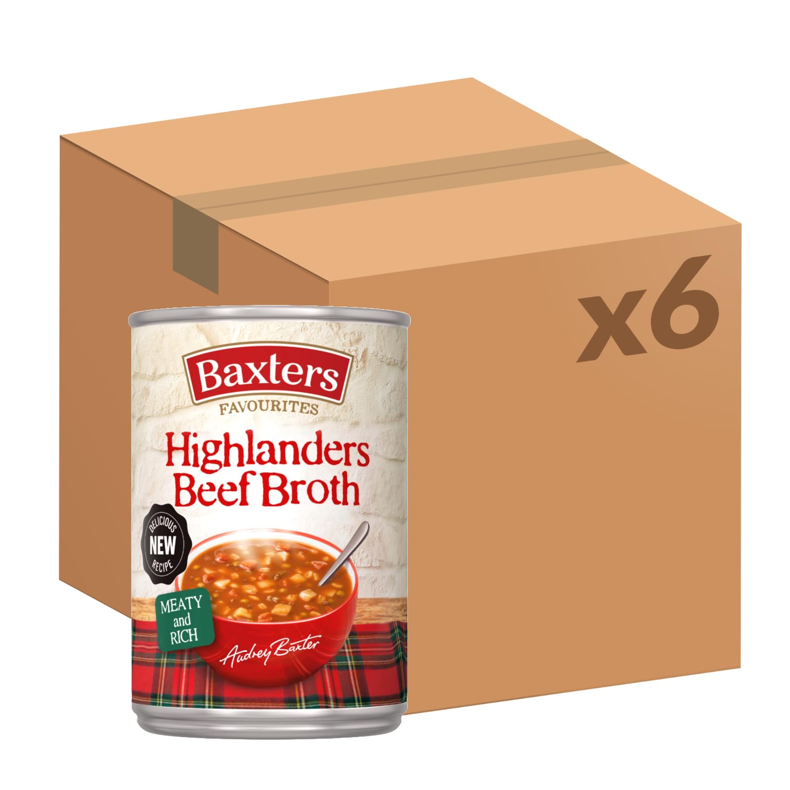 Baxters Favourites Highlanders Beef Broth, Ready-to-Eat Tinned Soup, 400 g (Pack of 6)