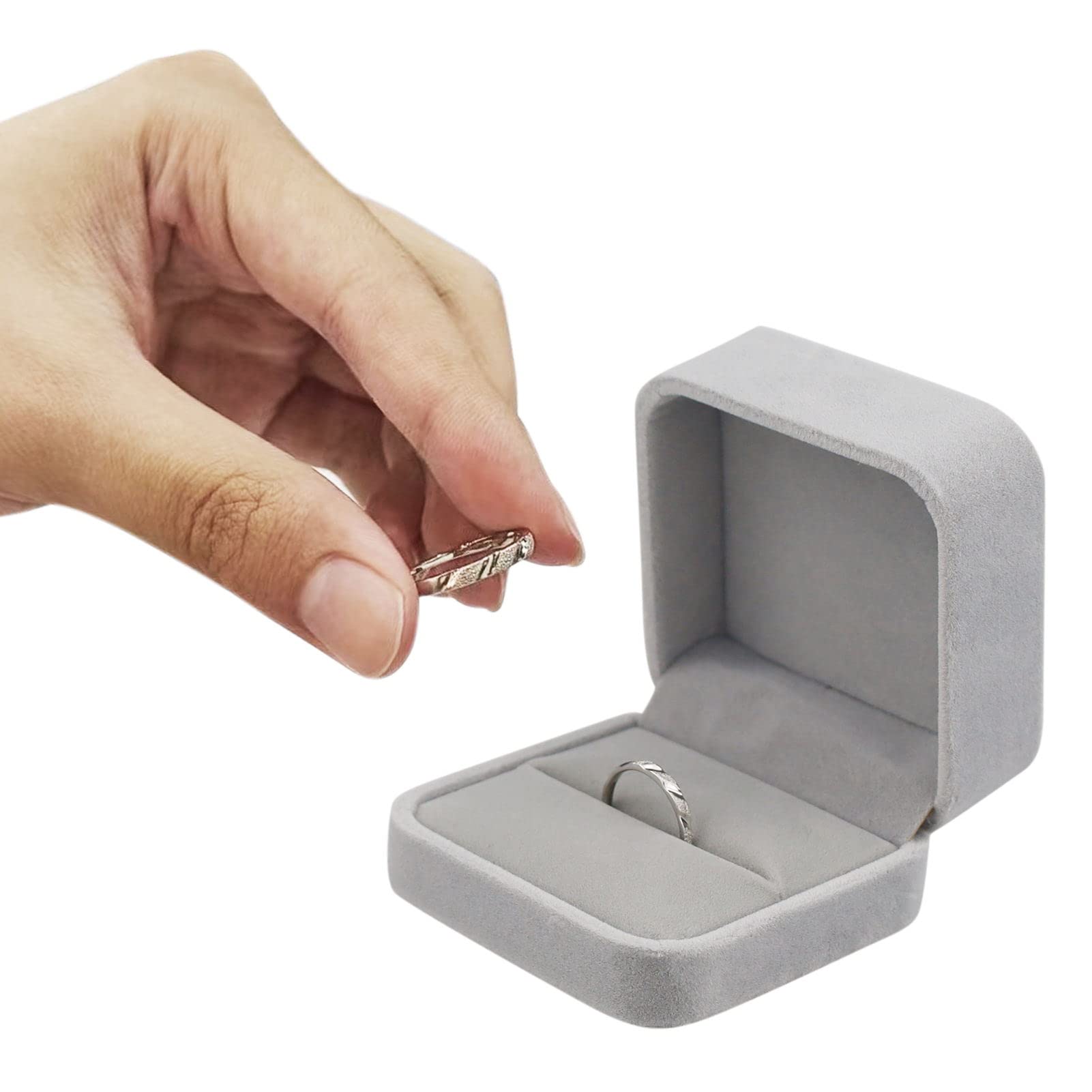 Eabdice 6 Pezzi Scatole per Anelli per Fidanzamento Velluto, Confezione Regalo di Gioielli in Velluto, Con due Tasche Portaoggetti, Applica a per Matrimonio, Fidanzamento(Nero