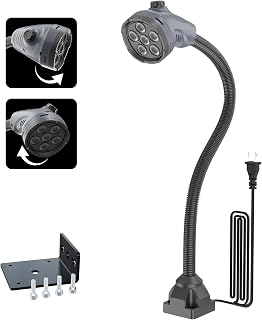 LED Work Light, Dimmable 220–1980 Lumens, Adjustable Machine Lamp 20‑Inch Flexible Gooseneck with Screw‑Mount Base – for Workshop, Lathe, Sewing, Grill, and Industrial Lighting, Gray