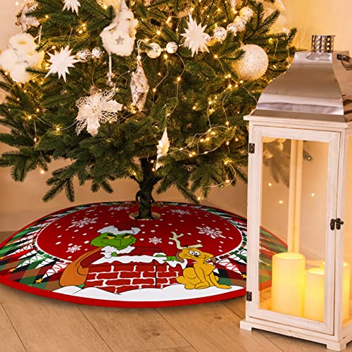 Fzbali Merry Christmas Small Tree Skirt 24 Inches, Mini Lace-Up Red Green Buffalo Plaid Check, Xmas Santa Max Snowflakes Dog Rustic Home Decorations New Year Holiday Party Farmhouse Decor #TOP6