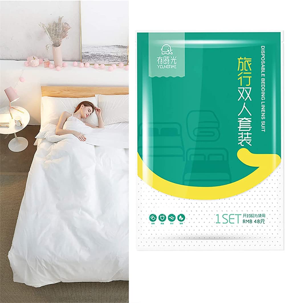 Sponsored Ad – 4 PCS Bed Sheets Set Disposable for Travel, Sheets Double Bed Travel Sheets for Hotel, Portable Sheet Quilt Cover Pillowcase Set for Travel Business Trip Spa Hotel, Ready to use Disposable Bedding Set
