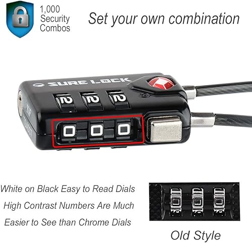 Vista 43 de SURE LOCK Cerraduras de equipaje de viaje compatibles con TSA, indicador de inspección, diales de fácil lectura, paquete de 2, NEGRO 2 PACK, serio
