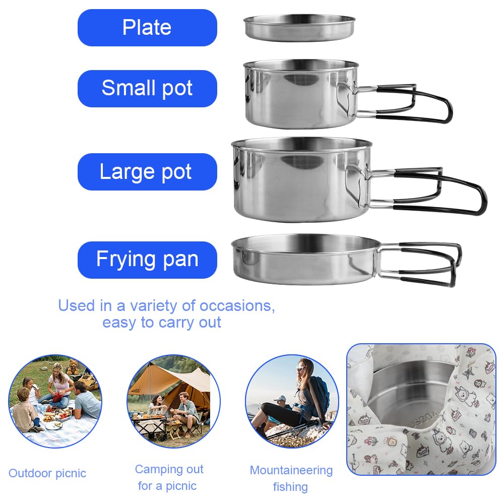 Kit De Casseroles De Camping, 9 Pièces, Casserole Empilable Camping,Popote De Camping INOX, 2-3 Personnes, Casseroles Et Poëles De Camping, pour Pique-Nique, Camping, Randonnée