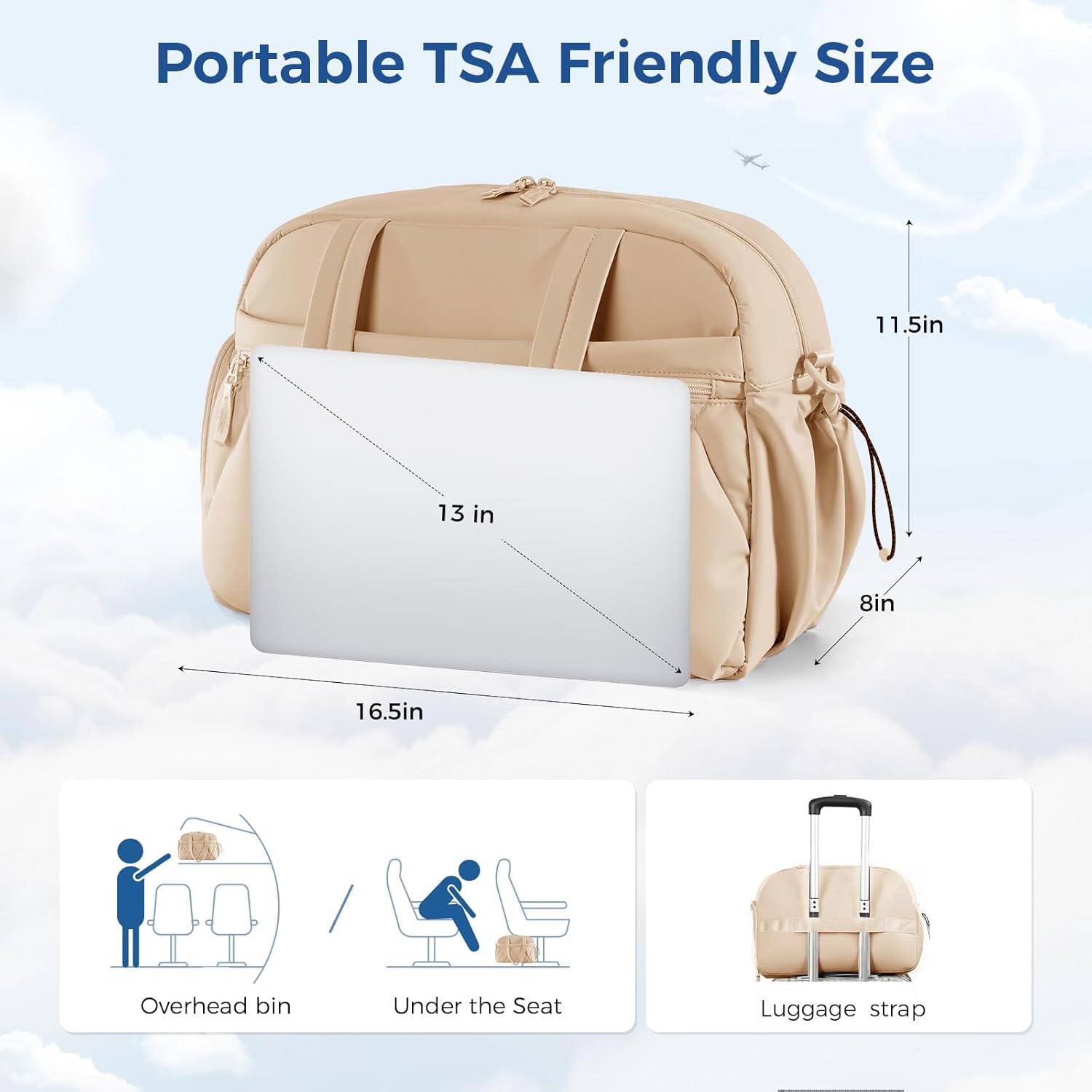 Gym Bag for Women, Puffer Travel Duffle Bag With Shoes Compartment & Wet Pocket, Carry On Tote Bag For Weekender, Overnight, Sport (Camel) - Image 3