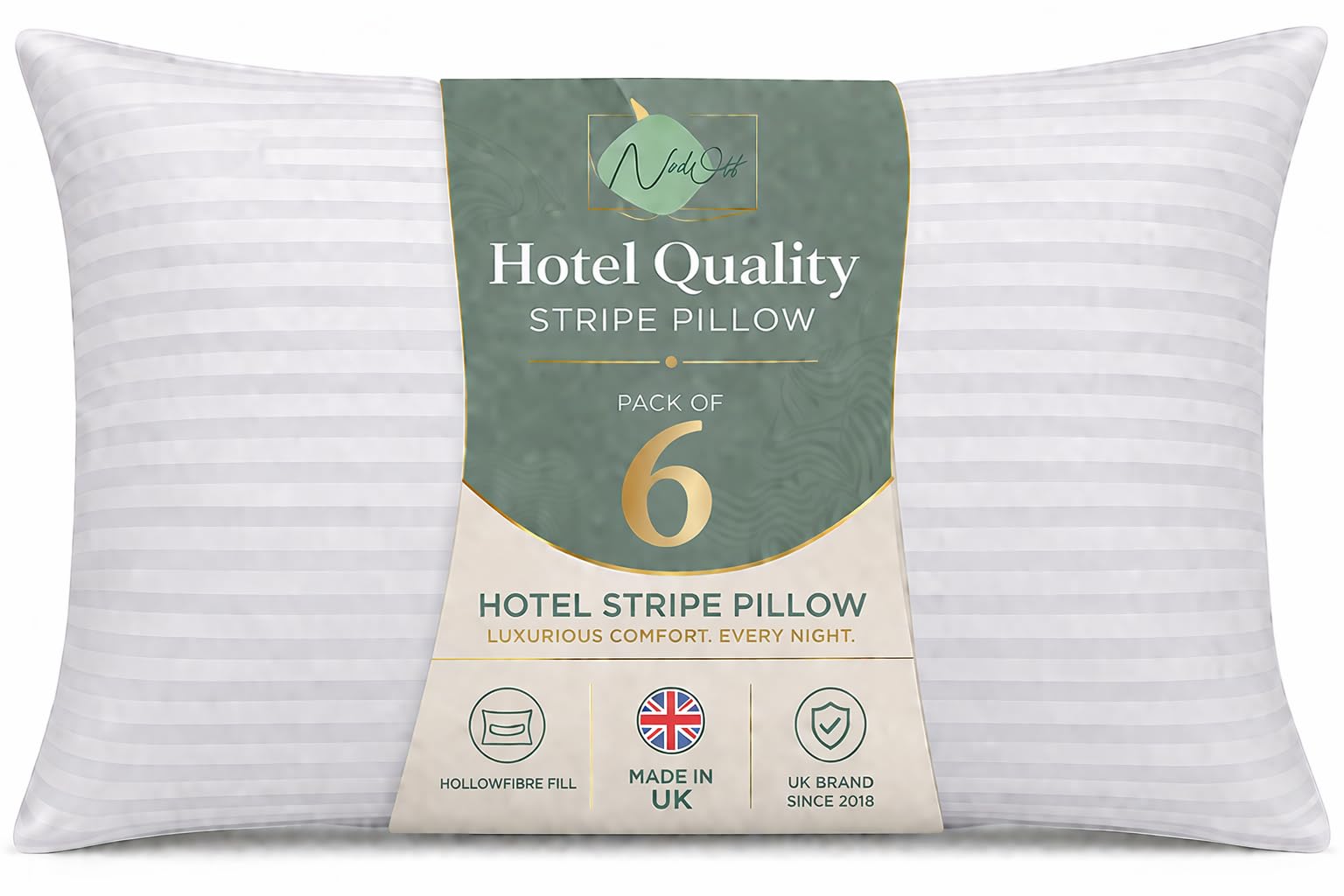 Ultra Bounce Pillows 6 Pack – Bed Pillows with Hollowfibre Filling for Side and Back Sleepers – Anti Allergy, Hotel Quality with Egyptian Stripe, Supportive & Comfortable Sleep
