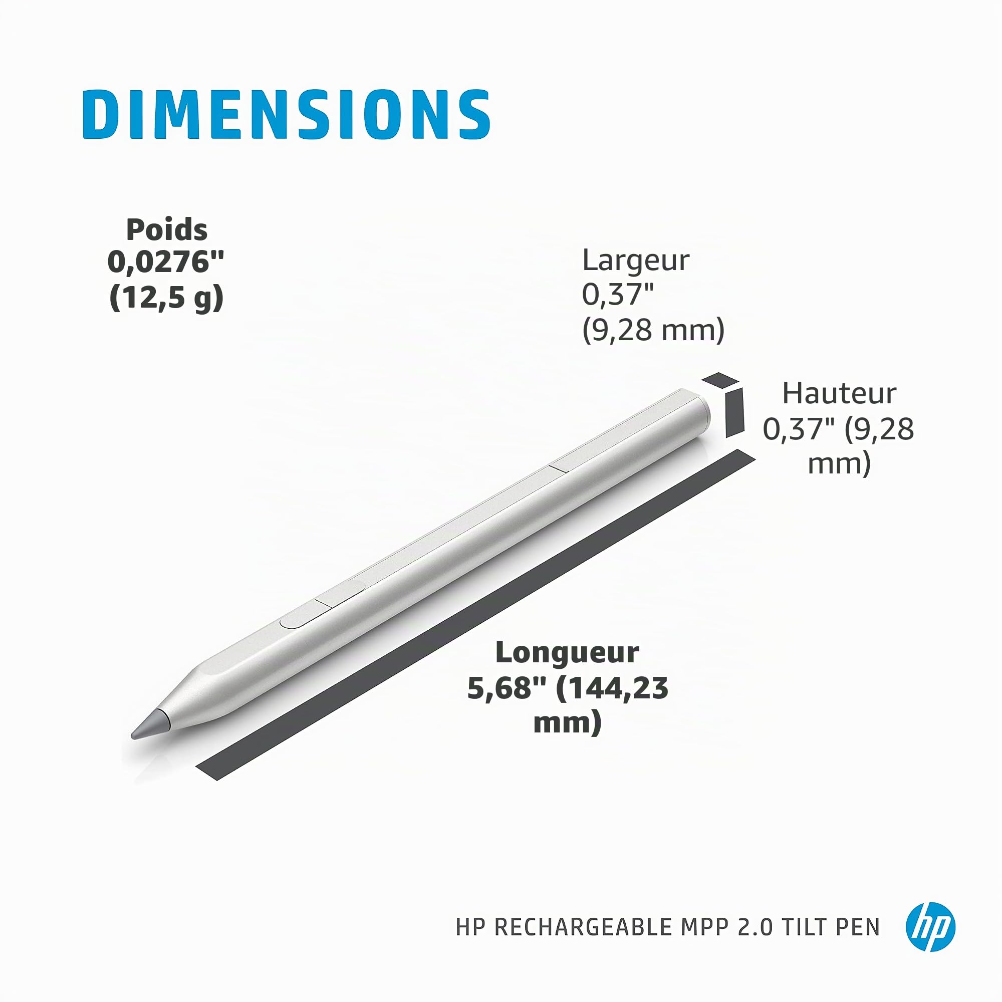 HP Stylo MPP 2.0 Rechargeable inclinable pour appareils à écran Tactile • Design Personnalisable et Compact avec Corps magnétique • Garantie limitée d'un an • Noir (3J122AA)