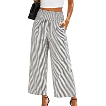Women Wide Leg High Waisted Pants Striped & Plaid Casual Pants for Everyday