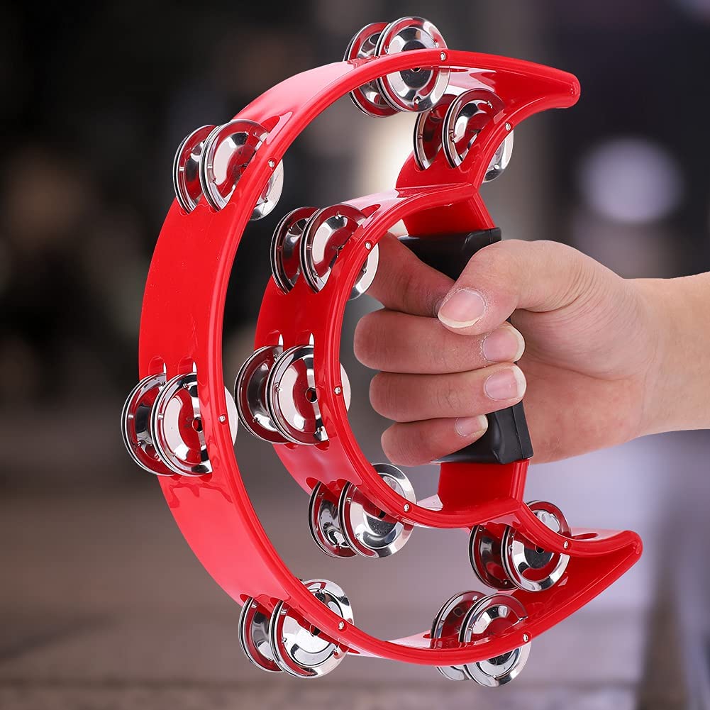 Cembalo a Mezzaluna Fatto a Mano, Jingle a Doppio Tamburello per Gruppi di Lezioni di Musica di Cantanti Musicisti (Rosso)