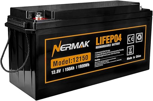 NERMAK Batería de ciclo profundo LiFePO4 de litio de 12 V 150 Ah, más de 4000 ciclos, batería recargable de fosfato de hierro y litio para solar,