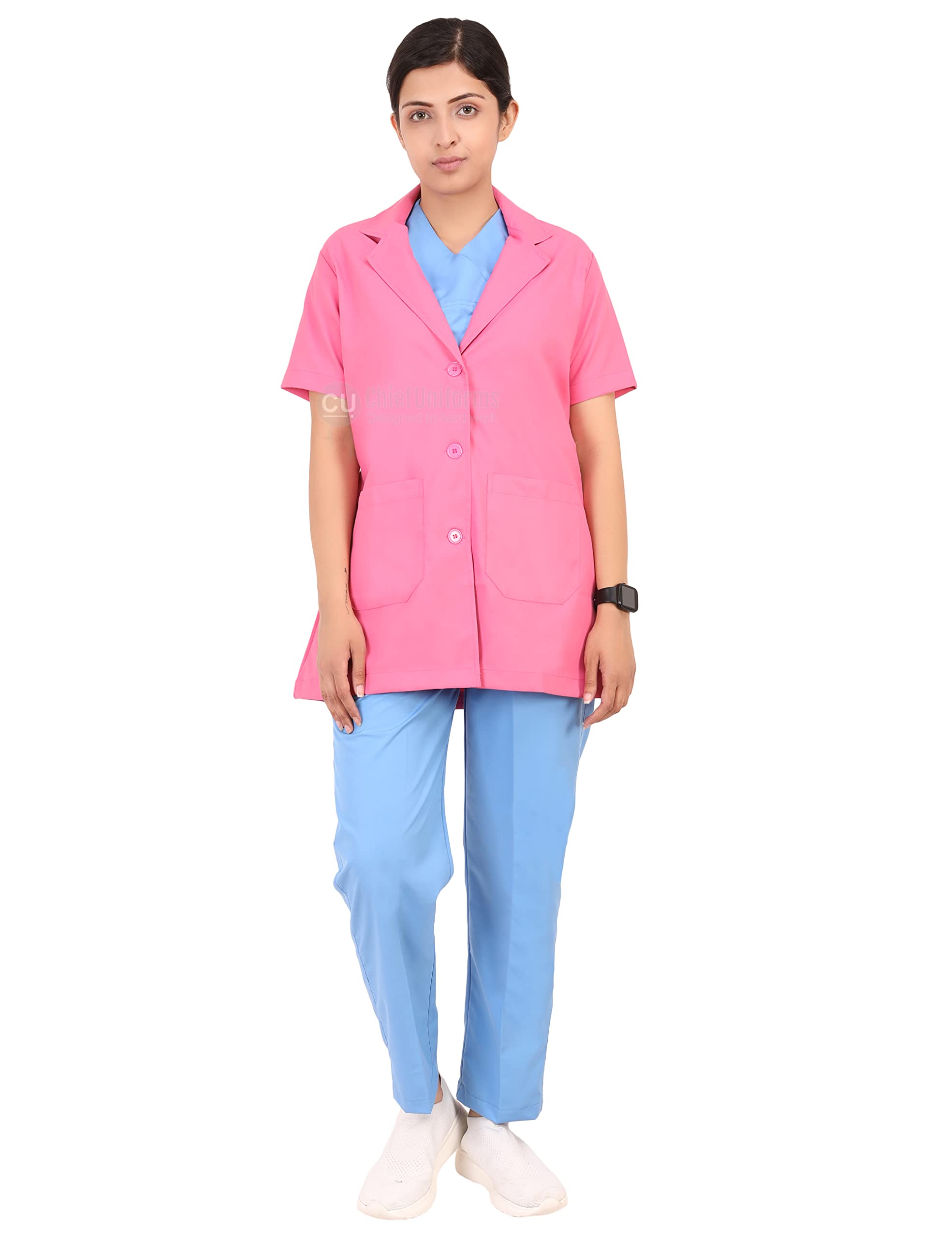 Doctor's Apron Lab Coat Half Sleeves (40-L, Pink)